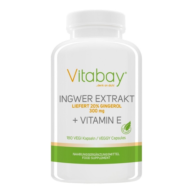 Extract de ghimbir, 300 mg plus vitamina E, 180 capsule (reduce balonarea abdominală, stimulează digestia) Beneficii Ghimbir: re