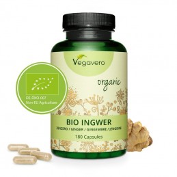 Vegavero Ghimbir Organic (Ginger Bio) 180 Capsule Beneficii Ghimbir Organic: reduce balonarea abdominală, stimulează digestia, m