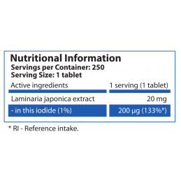 HS Labs Iod din Kelp, 200 mcg, 250 tablete (Concentratie mare, supliment iod tiroida) Beneficii Iod: menține un metabolism norma