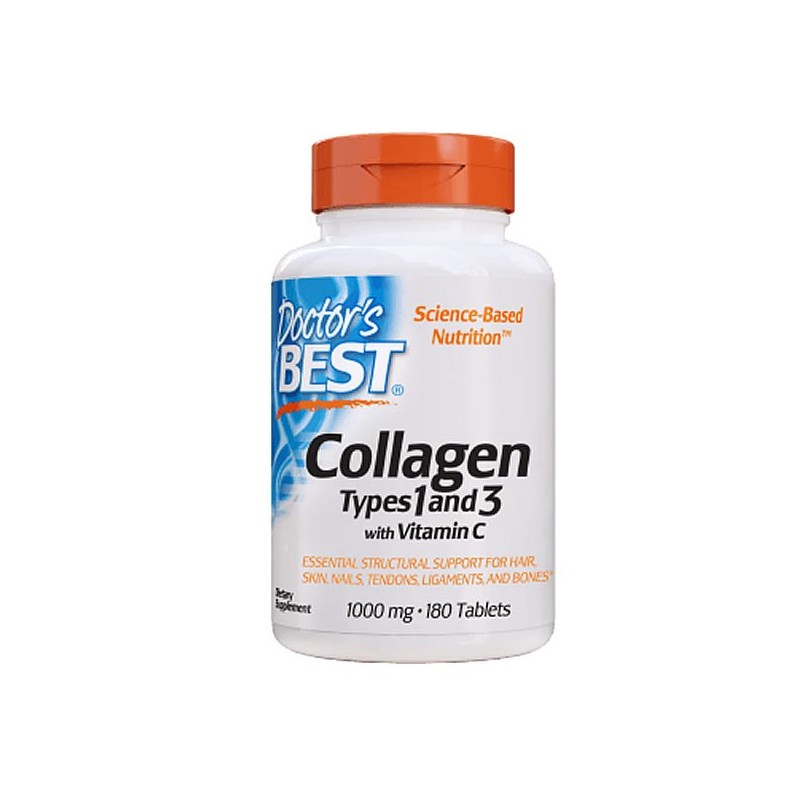 Doctor's Best Colagen tip 1 si 3 si Vitamina C, 1000 mg, 180 Pastile Beneficii Colagen Hidrolizat: reduce liniile fine si riduri