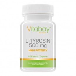 Stimulează eliberarea hormonului de creștere care determină creșterea musculară, L-Tirozina 500 mg, 60 Capsule Beneficii L-TYROS