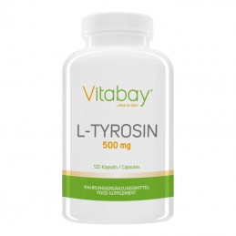 Vitabay L-Tyrosine (L-Tirozina), 500 mg, 120 Capsule Beneficii L-TYROSINE: stimulează eliberarea hormonului de creștere care det