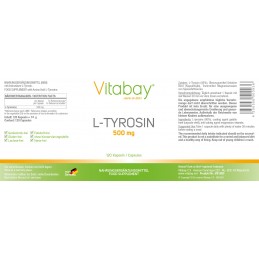 Vitabay L-Tyrosine (L-Tirozina), 500 mg, 120 Capsule Beneficii L-TYROSINE: stimulează eliberarea hormonului de creștere care det