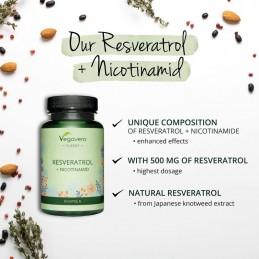 Mentine sanatatea colonului, antioxidant natural puternic care protejeaza ADN-ul, Resveratrol Extract 500mg+Nicotinamid, 60 Caps