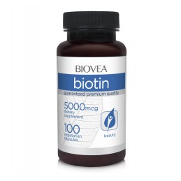 Biotina 5000 mcg, 100 capsule, Biovea Beneficii Biotina: importanta pentru par, piele si sanatatea unghiilor, nutrient esential 