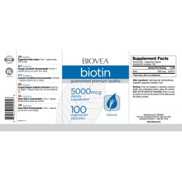 Biovea Biotina 5000 mcg 100 capsule - Suport par, piele si unghii Beneficii Biotina: importanta pentru par, piele si sanatatea u