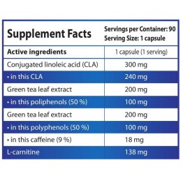 HS Labs CLA Ceai Verde L-Carnitină 90 capsule – Suport Definire Beneficii CLA+Ceai Verde+L-Carnitina: CLA reduce grasimea corpor
