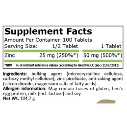 Pure Nutrition USA Zinc Picolinate 50 mg 100 Tablete Beneficii Zinc: se absoarbe usor in organism, imbunatateste sistemul imunit