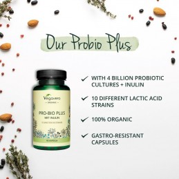 Vegavero Probiotics Organic 90 Capsule Cu 4 miliarde de culturi probiotice vii din 10 tulpini bacteriene pe capsula, inulina din