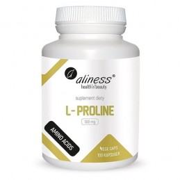 Aliness L-Proline 500 mg 100 Capsule L-prolina este un aminoacid cu un rol important ca fundament in sintetizarea colagenului. L