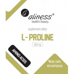 Aliness L-Proline 500 mg 100 Capsule L-prolina este un aminoacid cu un rol important ca fundament in sintetizarea colagenului. L
