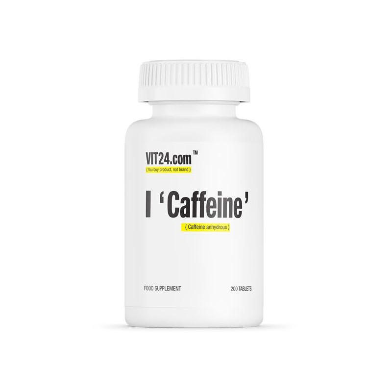Supliment alimentar Caffeine 200 mg 200 Tablete, VIT24 Beneficii Cafeina: Inlocuitor excelent pentru cafea, ofera multa energie,