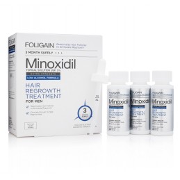 Foligain Minoxidil 5% Solutie – Cresterea parului la barbati, alcool scazut, pachet 3 luni Foligain Minoxidil 5% soluție este un