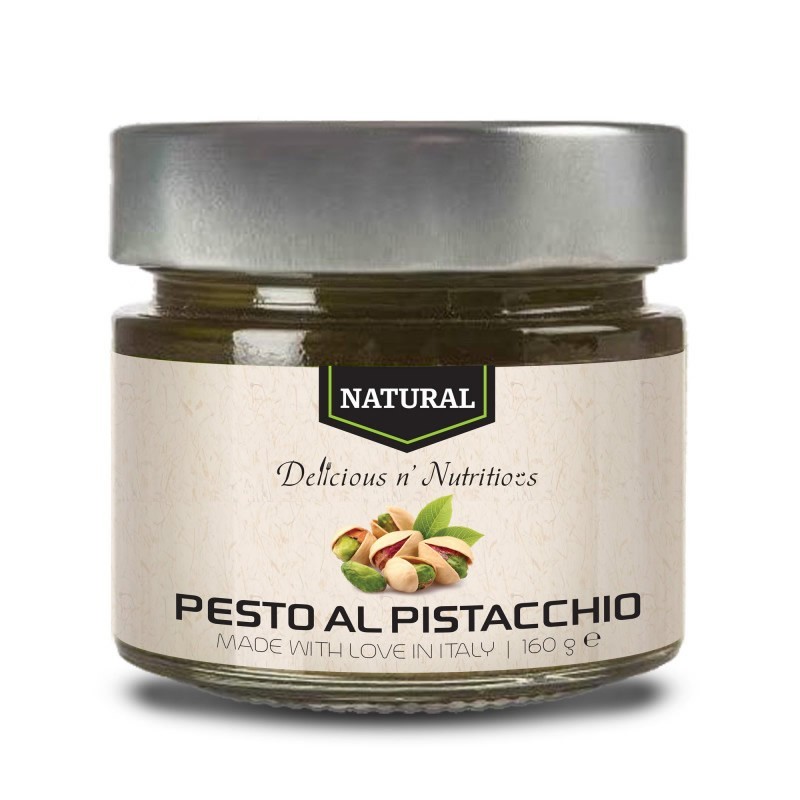 Pesto al pistacchio, 160 grame, Delicious Natural PESTO AL PISTACCHIO este o pasta macinata de fistic, ulei de masline, sare si 