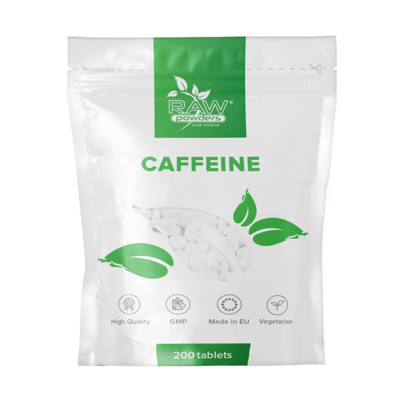 RAW Powders Cafeina 200 mg 200 Tablete - Energie si Concentrare Beneficii Cafeina: Inlocuitor excelent pentru cafea, ofera multa