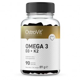 Omega 3 + Vitminele D3 + K2 90 Capsule, OstroVit Beneficii OstroVit Omega 3 D3 + K2: susține acțiunea sistemului cardiovascular,