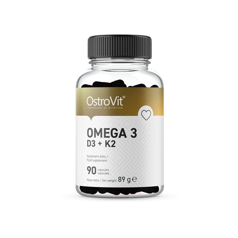 Omega 3 + Vitmina D3 + Vitamina K2, 90 Capsule, OstroVit Beneficii OstroVit Omega 3 D3 + K2: susține acțiunea sistemului cardiov
