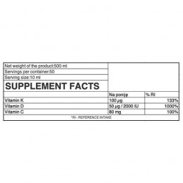 OstroVit Vitamin D3 + K2 Liquid 500 ml BENEFICII VITAMINA D3 + K2: creste mineralizarea oaselor și a dinților, ajută la absorbți