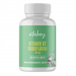 Vitabay Vitamina B2 (Riboflavina) 100 mg 100 Tablete Vegan Beneficii Vitamina B2: ajută la reducerea oboselii și oboselii, funcț