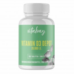 Vitabay Vitamina D3 - 20.000 UI - 365 Tablete vegane Beneficii Vitamina D3: ajuta la mentinerea sanatatii oaselor, suport pentru