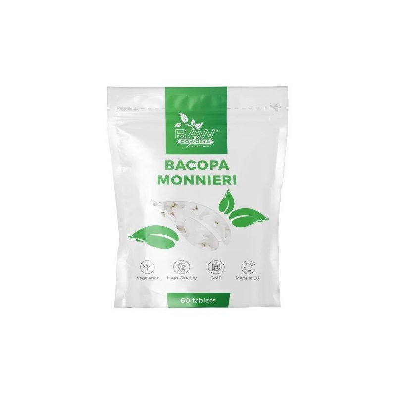 RAW Powders Bacopa Monnieri 500 mg 60 Tablete - Memorie si Concentrare Beneficii Bacopa Monnieri: contine antioxidanti puternici