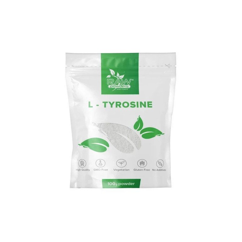 Raw Powders L-Tirozina (L-Tyrosine) pulbere 100 grame Beneficii L-TYROSINE: stimulează eliberarea hormonului de creștere care de