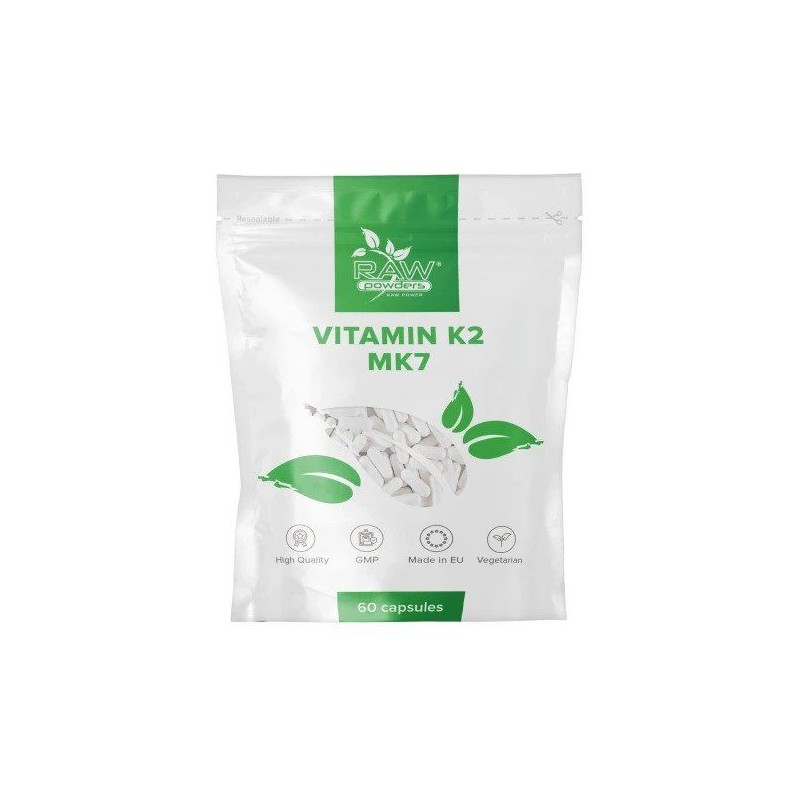 RAW Powders Vitamina K2 MK-7 500 mcg 60 Capsule - Oase si Calciu Beneficii Vitamina K2: este benefica in minimizarea bolilor de 