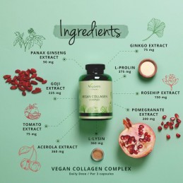 Vegavero Collagen Complex Vegan 270 Capsule 100% vegan - nu este din substanțe de origine animala. Contine L-Lizină HCL, L-Proli