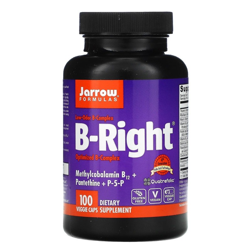 Jarrow B-Right, 100 Veggie Capsule B-Right® este o formula complexa de vitamina B, cu un echilibru atent, cu miros redus. - 1