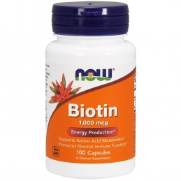 NOW Foods Biotin, 1000mcg - 100 Capsule Beneficii Biotina: importanta pentru par, piele si sanatatea unghiilor, nutrient esentia