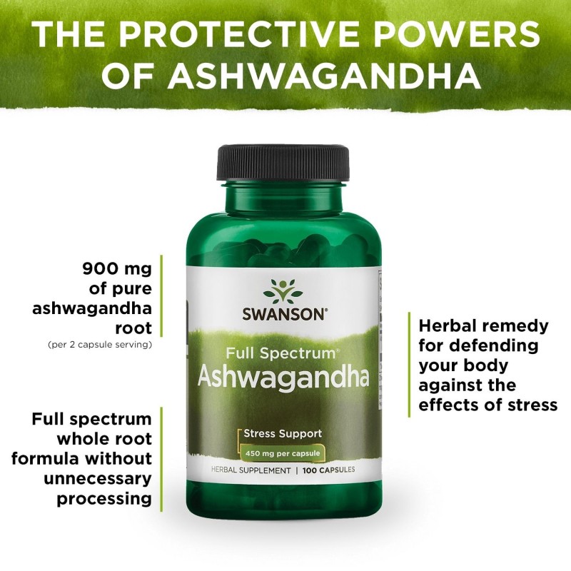 Ashwagandha 450mg 100 Capsule, Swanson - 1 | YEO