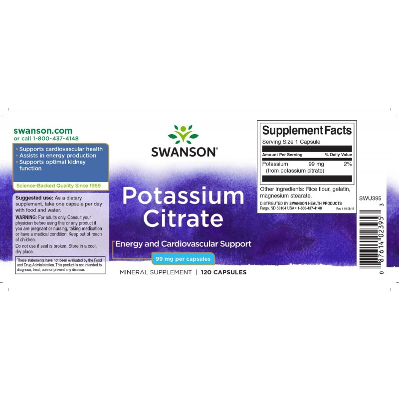 Potassium Citrate 99mg 120 Capsule, Swanson - 1 | YEO