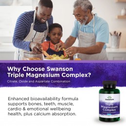 Swanson Triple Magnesium Complex, 400mg - 100 Capsule Beneficii Triple Magnesium Complex: contine trei surse de magneziu, reglea