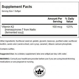 Swanson Vitamin K2 - Natural, 100mcg - 30 Capsule Beneficii Vitamina K2: eficienta in prevenirea bolilor de inima, sprijina sana