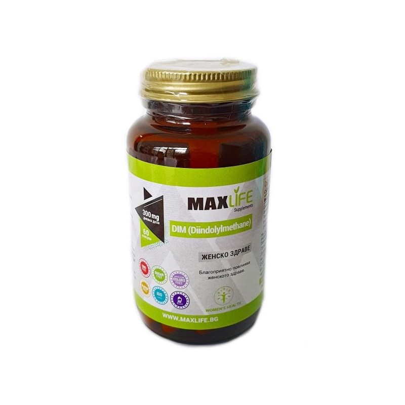 MaxLife DIM 150mg (300mg/Doză) 60 Capsule – Echilibru Hormonal Beneficii DIM (Diindolilmetan): restabileste si mentine echilibru
