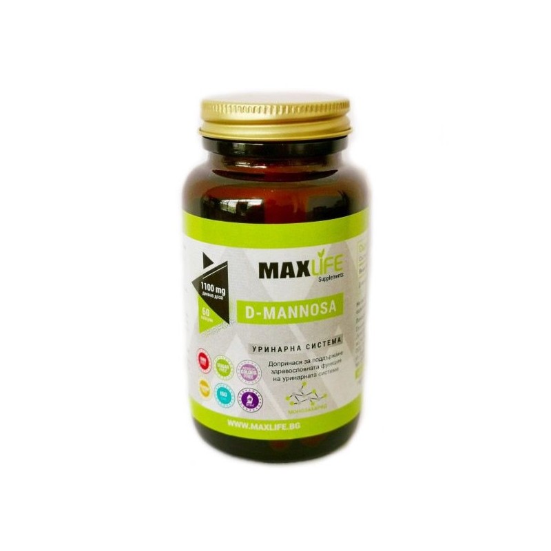 MAXLife D-MANNOSE 550mg (1100mg per doza) 60 Capsule Beneficii D-MANNOSE: ajuta in ameliorarea infectiilor vezicii urinare si al
