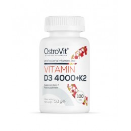 Vitamina D3 4000 IU + Vitamina K2 100 mcg, 100 Pastile, OstroVit BENEFICII VITAMINA D3 + K2: creste mineralizarea oaselor si a d