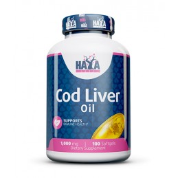 Haya Labs Cod Liver Oil ( Ulei ficat de cod ) 1000 mg, 100 capsule (Antiinflamator, tratament artrita, dureri articulare) Benefi