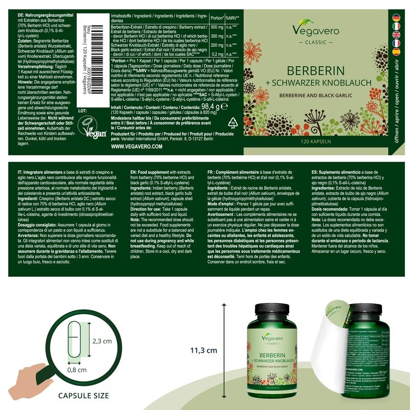 Vegavero Berberin extract + Usturoi negru si Afine, 120 Capsule - 1 | YEO