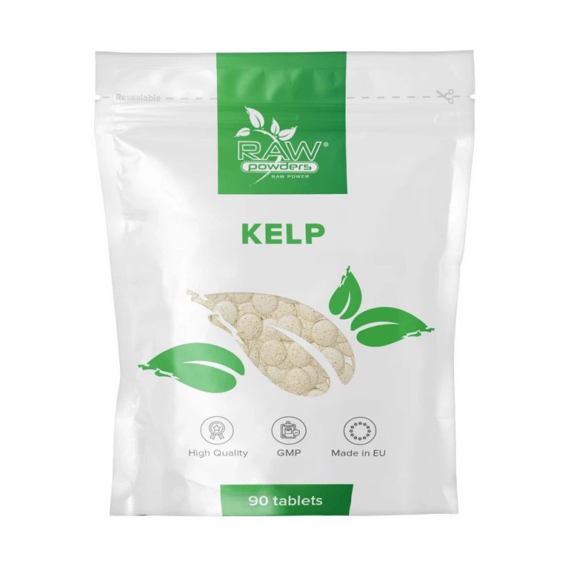 RAW Powders Iod Natural Kelp 150 mcg 90 Tablete - Suport Tiroida Beneficii Kelp: ajuta la reglarea glandei tiroide, mentine star