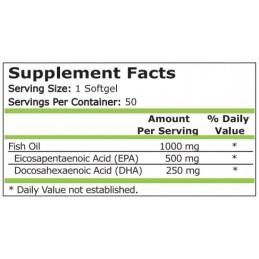 Pure Nutrition USA Omega 3, 1000mg, 50 capsule, Ulei de peste 500 EPA / 250 DHA Beneficii Omega 3 ulei de peste: protejeaza inim