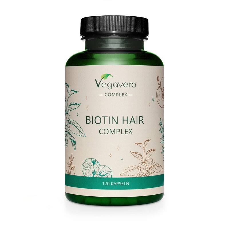 Asigura biodisponibilitate ridicata a nutrientilor care sustin parul, nu contine aditivi sintetici, Biotin Hair Complex,120 Caps