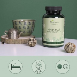 Vegavero GABA PLUS, 120 de capsule, (Ceai verde+L-Theanina+B6) Beneficii GABA: promoveaza relaxarea, sustine un somn linistit si