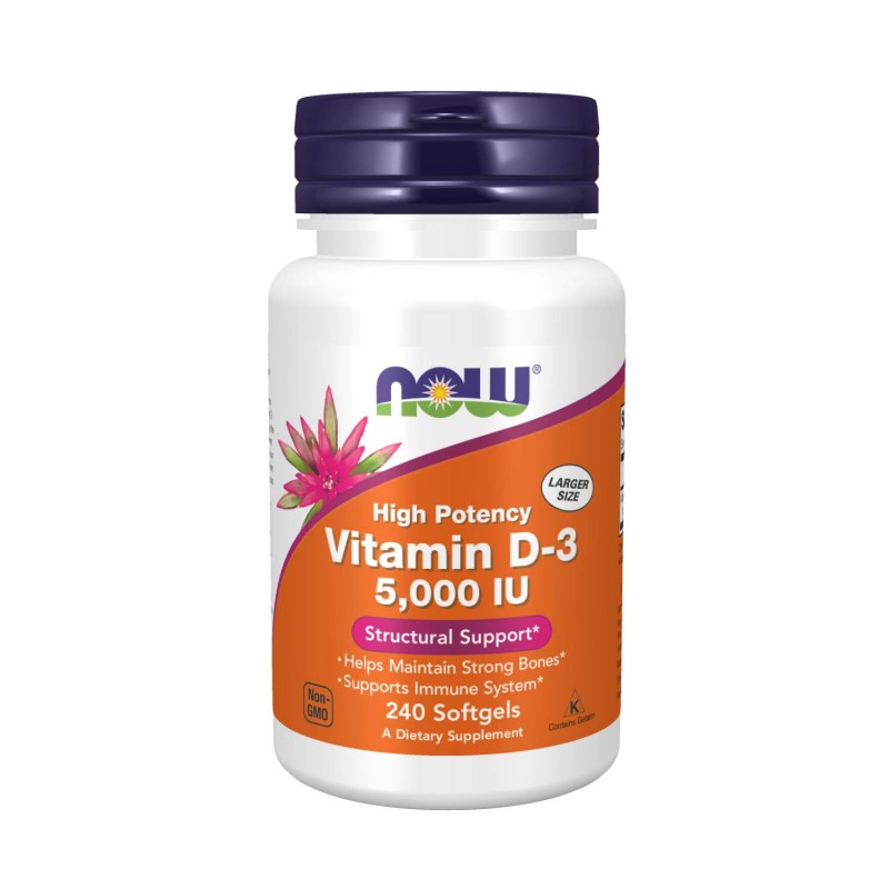 Now Foods Vitamina D3 5000 IU, 240 Capsule (Impotriva osteoporozei, dureri oase) Beneficii Vitamina D3: contribuie la buna funct