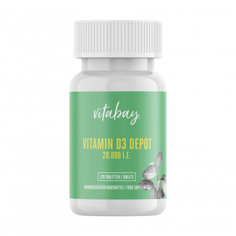 Vitabay Vitamina D3 - 20.000 UI - 120 Tablete vegane Beneficii Vitamina D3: cruciala pentru sanatatea oaselor, previne rahitismu