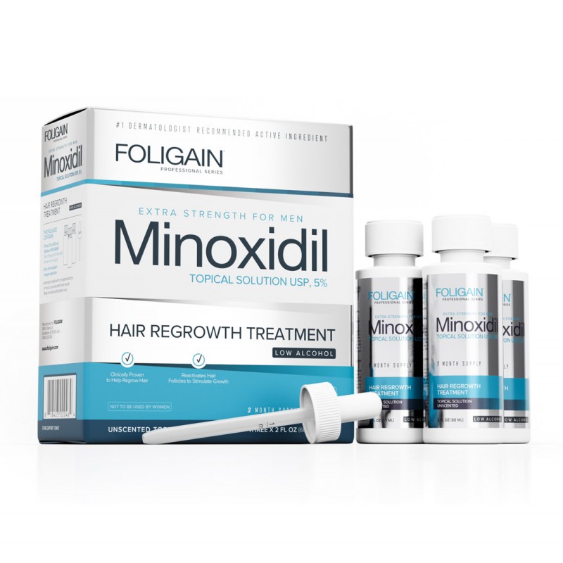 Foligain Minoxidil 5% Solutie – Cresterea parului la barbati, alcool scazut, pachet 3 luni Foligain Minoxidil 5% soluție este un