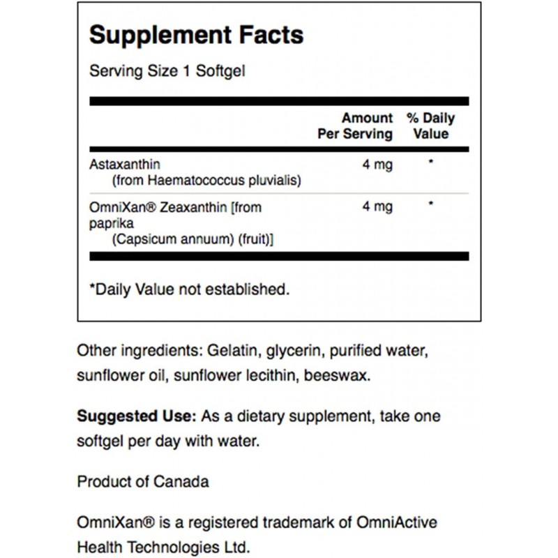 Swanson Astaxantina & Zeaxantina 60 Capsule (Supliment sanatate ochi) - 1 | YEO