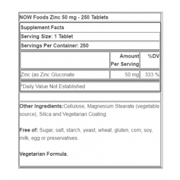 Now Foods Zinc, 50 mg, 250 comprimate (Intareste imunitate, prostata naturist) Beneficii Zinc: reglarea proceselor metabolice si