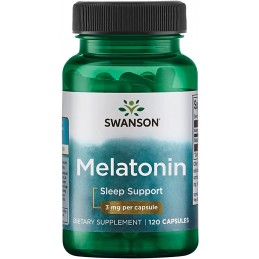 Swanson Melatonina 3 mg, 120 Capsule (Tratament migrene, insomnie, stres) Beneficii Melatonina- imbunatateste calitatea somnului