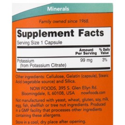 Now Foods Citrat de potasiu (Potassium citrate), 99mg- 180 capsule vegetale Beneficiile citratului de potasiu- ajuta in reducere